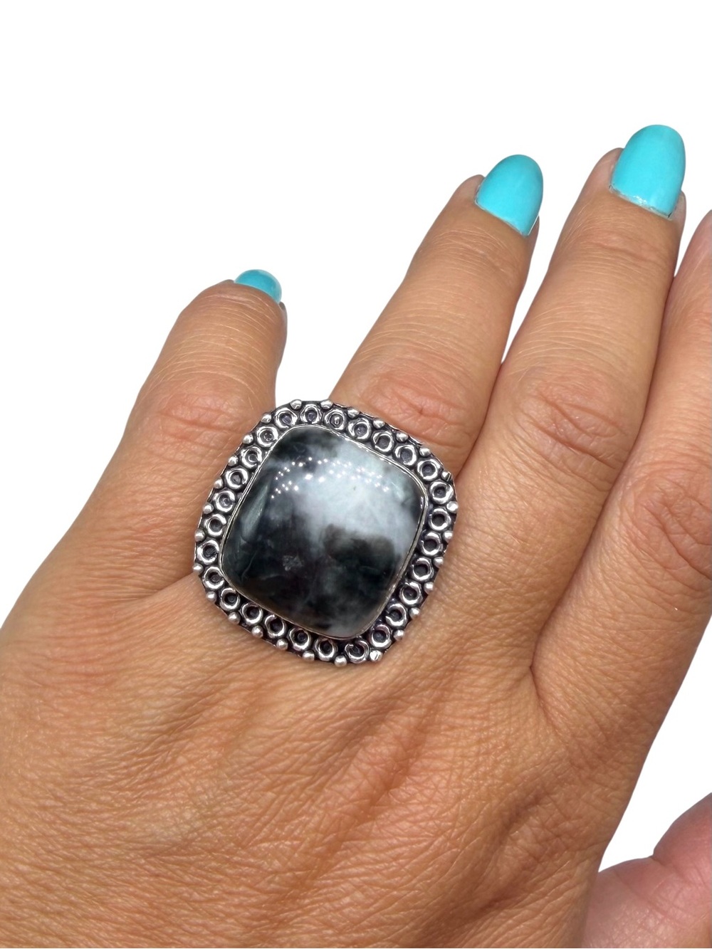 White Buffalo Turquoise Ring Size 9.5 925 Sterling Silver Overlay - Picture 3 of 6